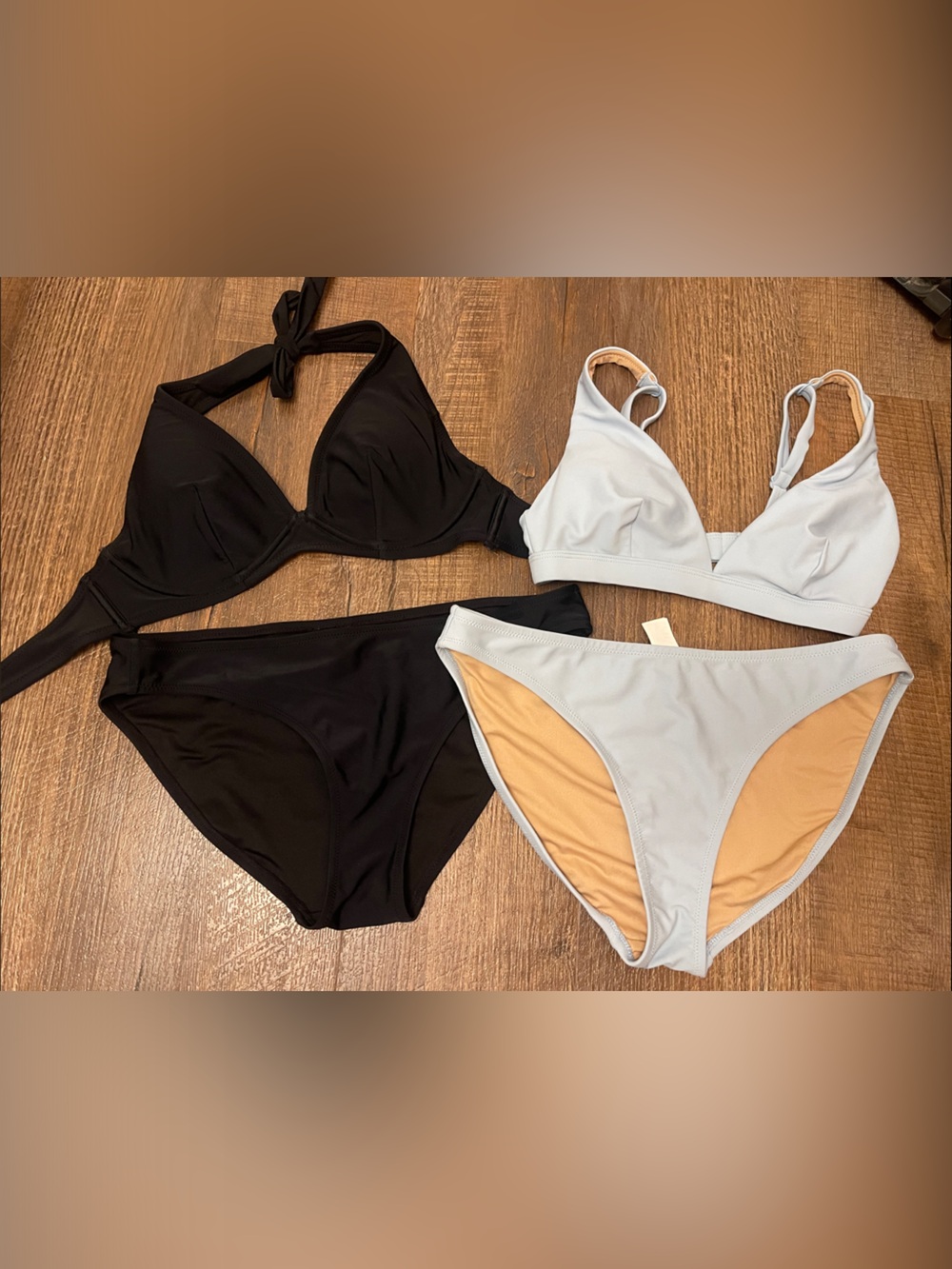 Two-Piece Bikini Set in Black and Light blue